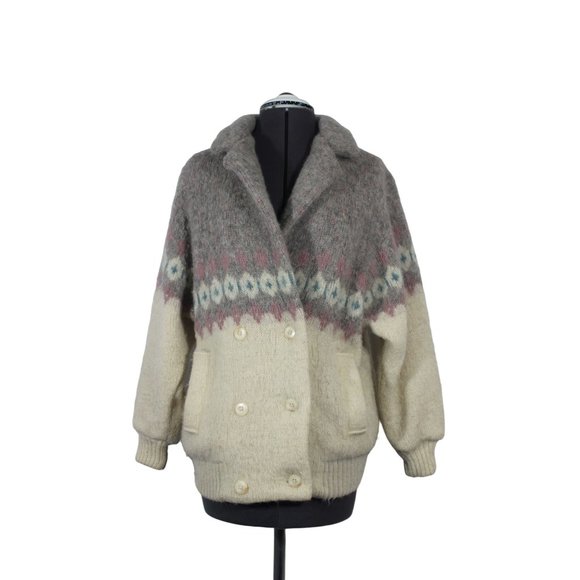 Vintage Ice-Knit Icelandic wool knit button front jacket S - Picture 1 of 14